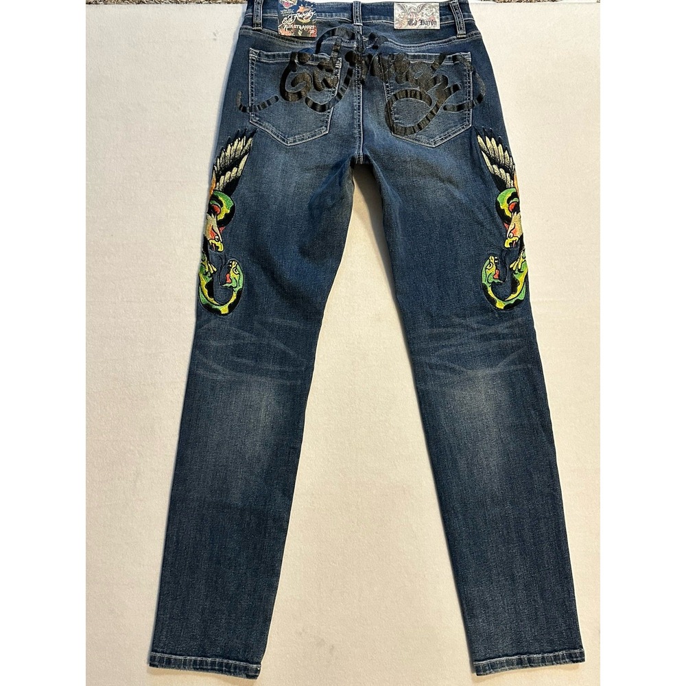 ED‎ HARDY Eagle Snake Slim Straight Denim Embroidered Y2K Jeans MEHD8301 NWT 28 - Picture 8 of 13
